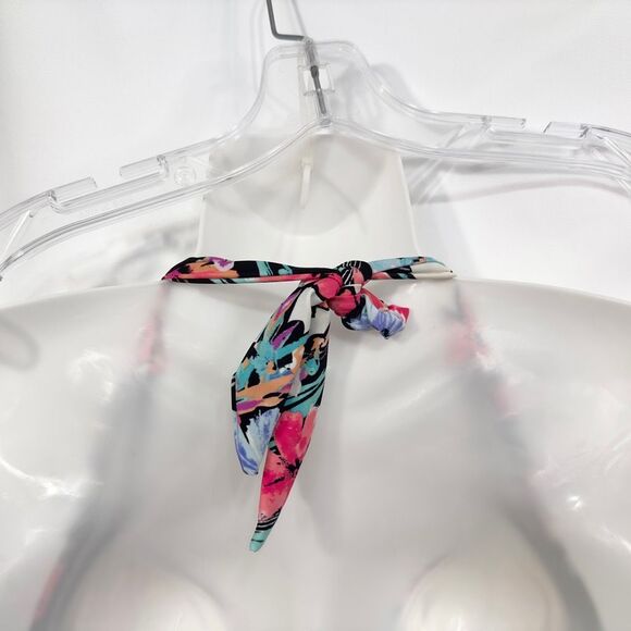 Catalina Plus Size 3X Swim Top Halter Tie Neck Floral Pink Black Swimsuit 1668 - Picture 6 of 7